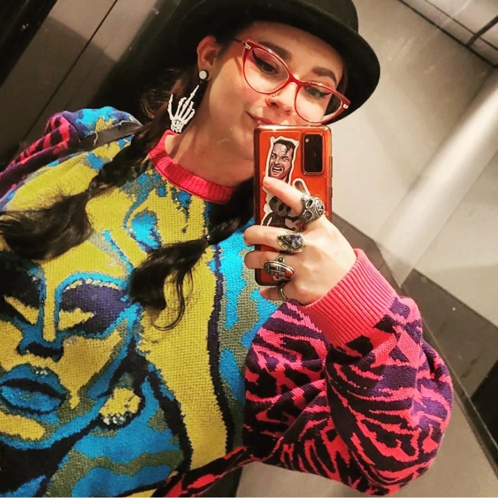 Teddy Fresh × Trixie Mattel Collab Portrait Sweater Pink Zebra Drag Queen 3XL - Picture 4 of 13